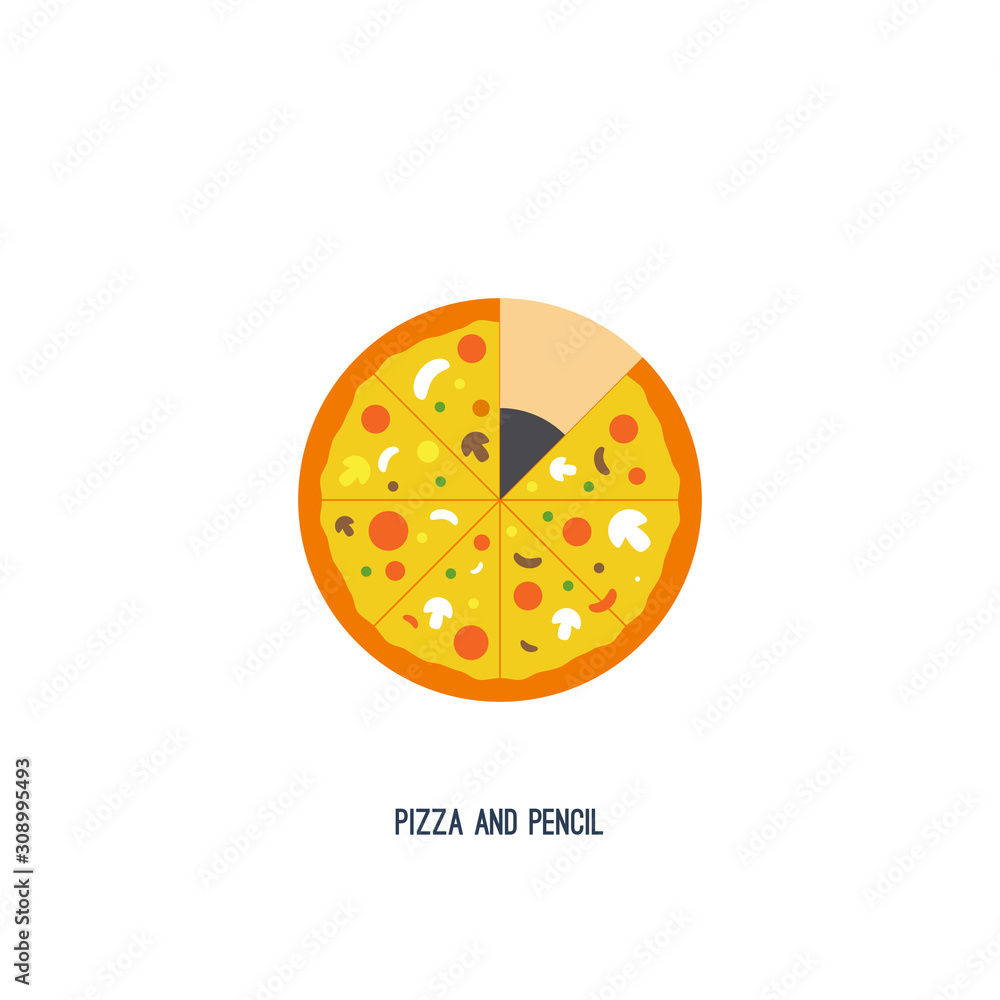 abstract sign of a pencil inside a pizza abstract sign of a pencil inside a pizza