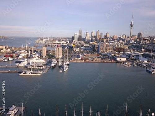 Westhaven, Auckland / New Zealand - December 11, 2019: The beautiful scene surrounding the St Marys Bay and Westhaven area, with the Auckland Landmark Bridge behind it.