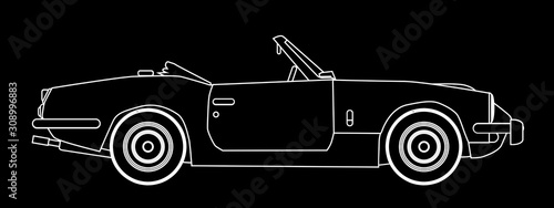 Old Sports Car In White On Black Outline