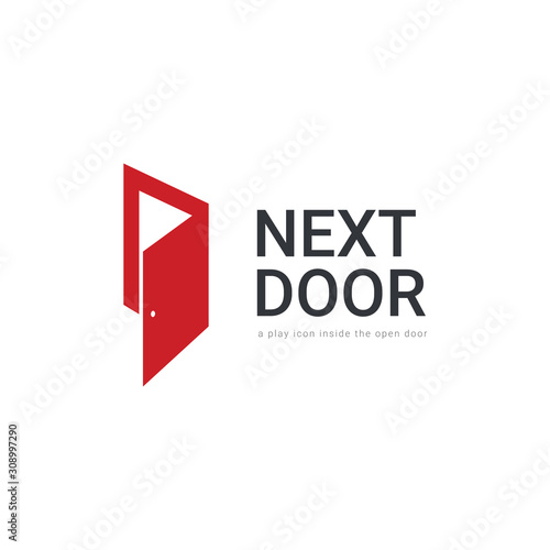 Abstract Open red door with hidden play icon