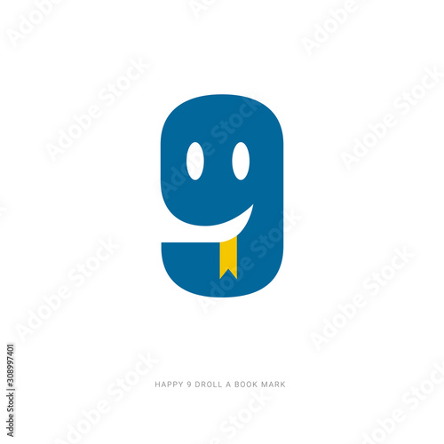 Abstract G Letter with happy smile and droll a yellow book mark