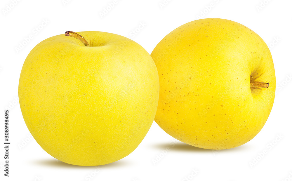 Fresh yellow apples isolated on white background with clipping path