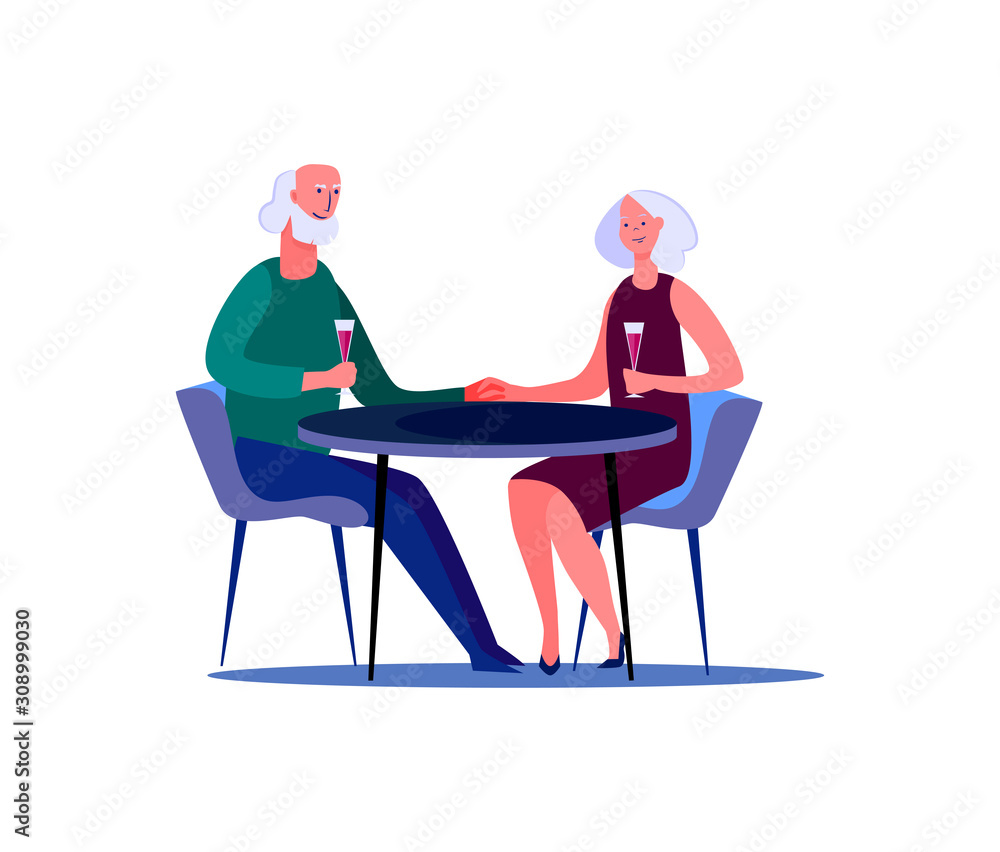 Senior couple on date. People spending time together flat vector illustration. Activity, leisure, romance concept for banner, website design or landing web page.