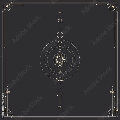 Vector illustration set of moon phases. Different stages of moonlight activity in vintage engraving style. Zodiac Signs