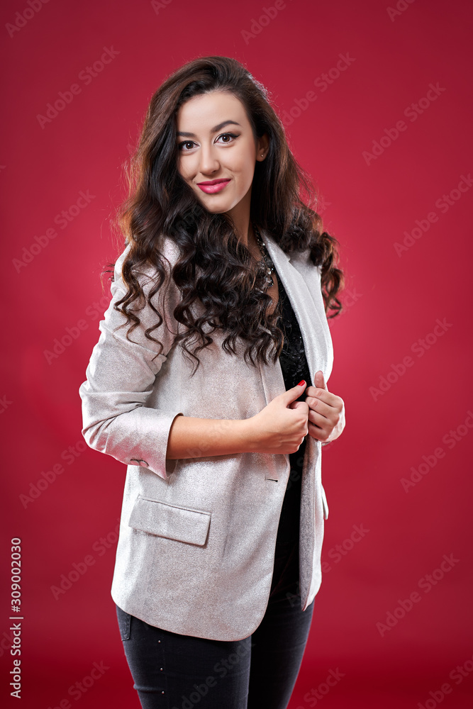 Young businesswoman on red background Young businesswoman on red background