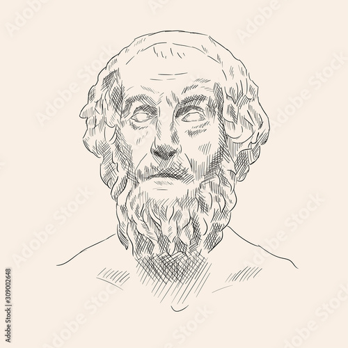 Bust of the ancient Greek writer Homer. Hand drawing sketch.