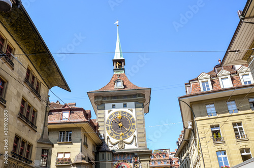 Zytglogge, a landmark medieval tower in Bern, Switzerland. One of Bern's most recognizable symbols and the oldest monument of the city. 15th-century astronomical clock, a major tourist attraction