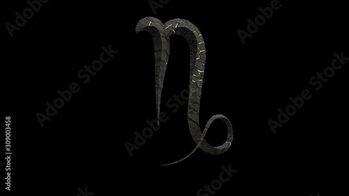 Rock stone zodiac sign isolated on black background. 3d render of capricorn symbol