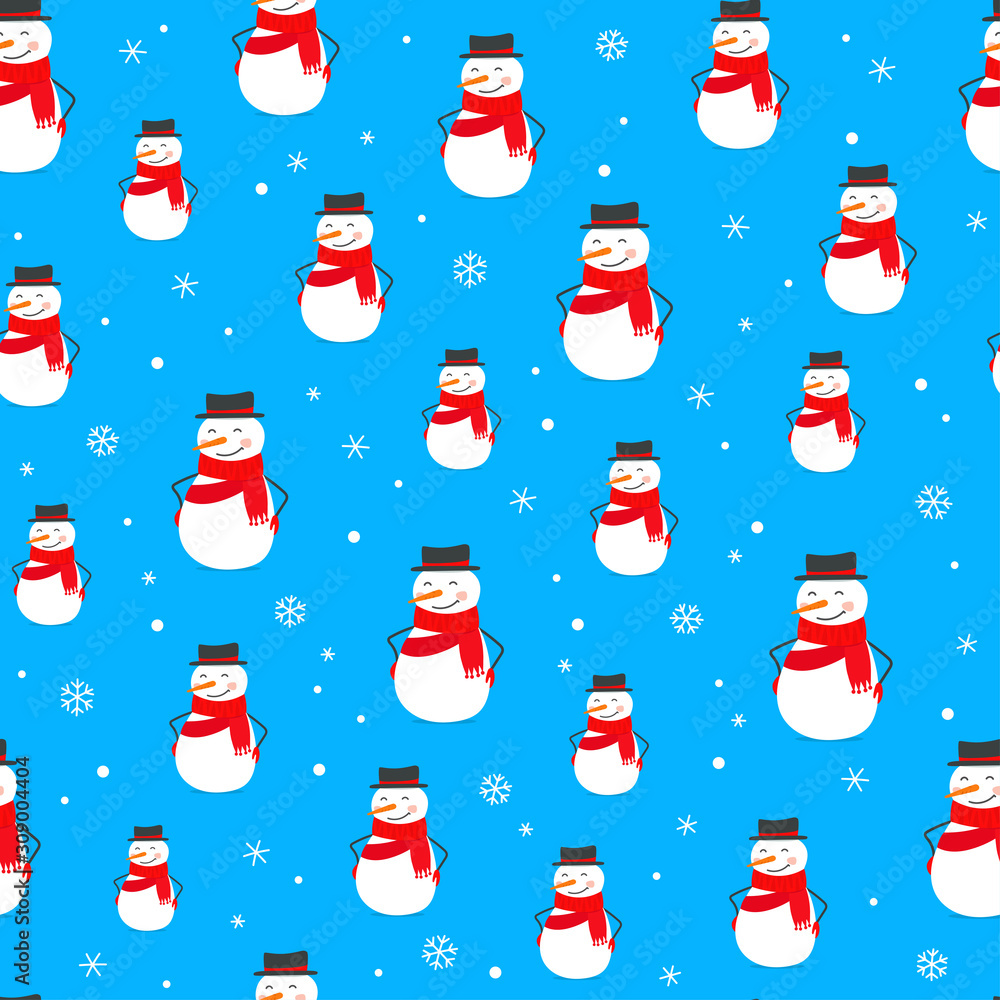Winter holidays seamless background with snowmen. Wrapping paper vector design Winter holidays seamless background with snowmen. Wrapping paper vector design