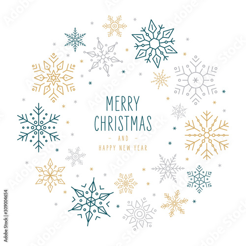 Christmas snowflakes elements ornaments decoration greeting card on isolated white background