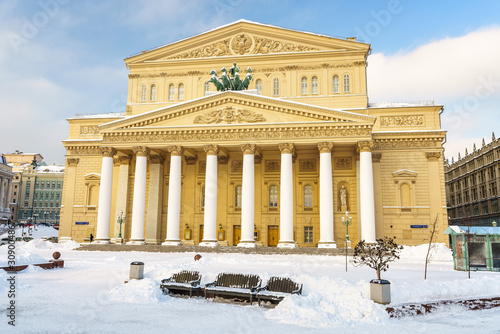 View on Bolshoi Theatrein Moscow at winter day, Russia