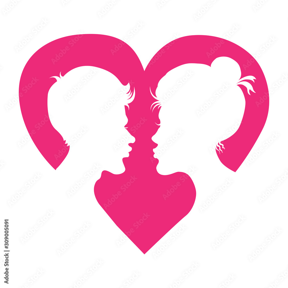 valentines day greetings, heart shape frame, vector illustration of a couple in love.