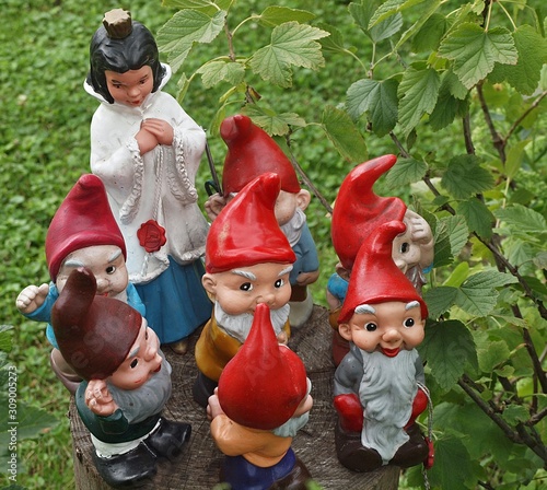 Obraz na plátně Cute garden Gnomes-snow White and the seven Dwarfs