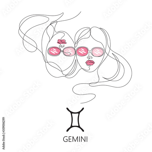 Gemini Zodiac constellation. One line. Vector illustration in the style of minimalism.
