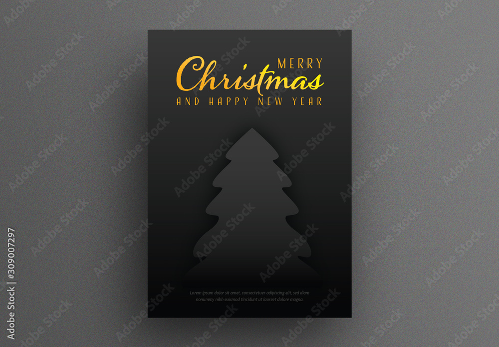 Dark Christmas Card Layout with Lighting Gold Typography Stock Template ...