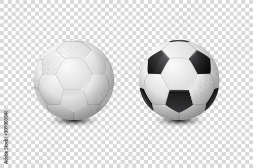 Vector 3d Realistic Classic White and Black Blank Soccer Ball or Football Ball Icon Set Closeup Isolated on Transparent Background. Design Template  Mockup. Front View