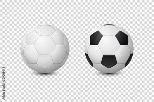 Vector 3d Realistic Classic White and Black Blank Soccer Ball or Football Ball Icon Set Closeup Isolated on Transparent Background. Design Template, Mockup. Front View