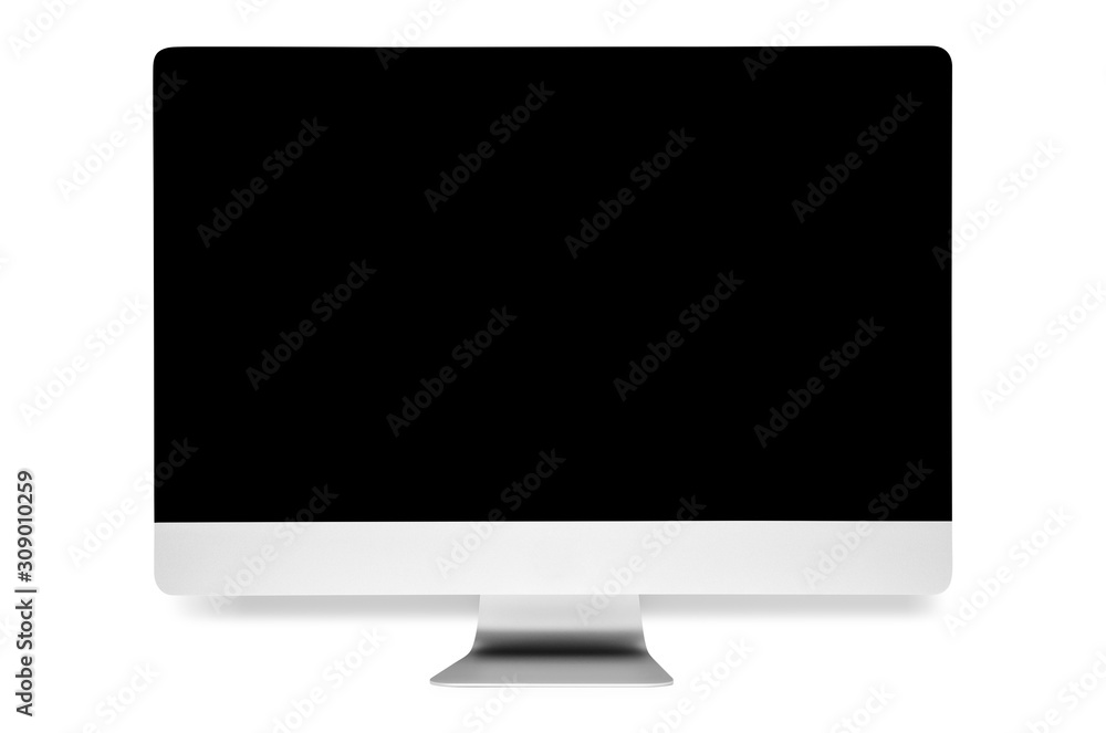 Computer screen with blank white screen isolated on white background. 5k monitor