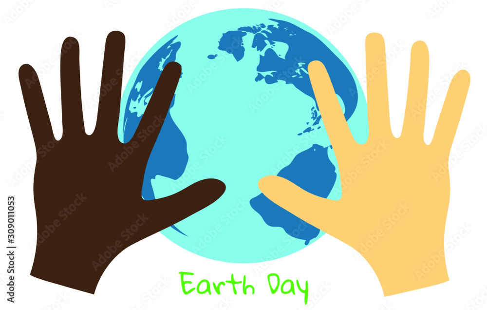 Raised up different races hands and the planet Earth isolated on white background. Earth day simple vector illustration. Eco Friendly lifestyle, Save the Planet concept. Raised up different races hands and the planet Earth isolated on white background. Earth day simple vector illustration. Eco Friendly lifestyle, Save the Planet concept.