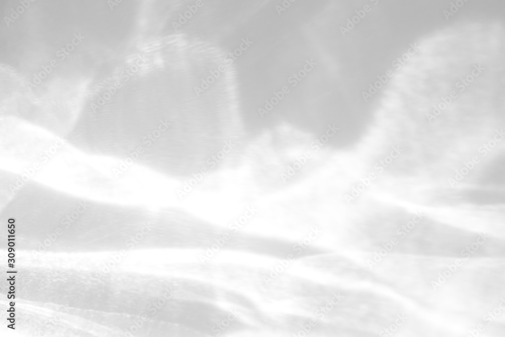 Fototapeta premium Water texture overlay effect for photo and mockups. Organic drop diagonal shadow and light caustic effect on a white wall. 