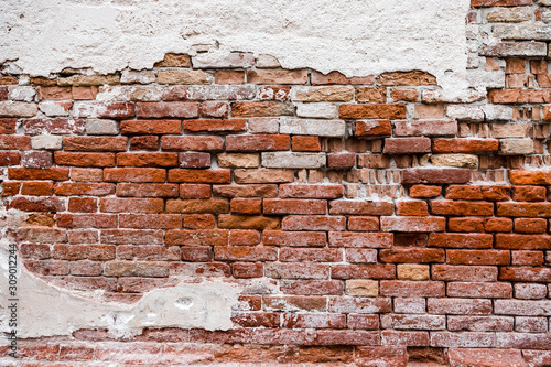 Brick old wall red loft texture with white stucco