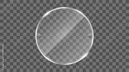 Glass frame vector. Reflecting glass banner. Gloss reflection 3d panel texture or clear window on transparent display background vector frame. 