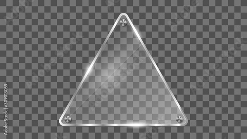 Glass frame vector. Reflecting glass banner. Gloss reflection 3d panel texture or clear window on transparent display background vector frame. 