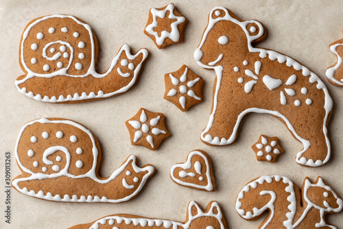 Christmas gingerbread cookies in the form of animals
