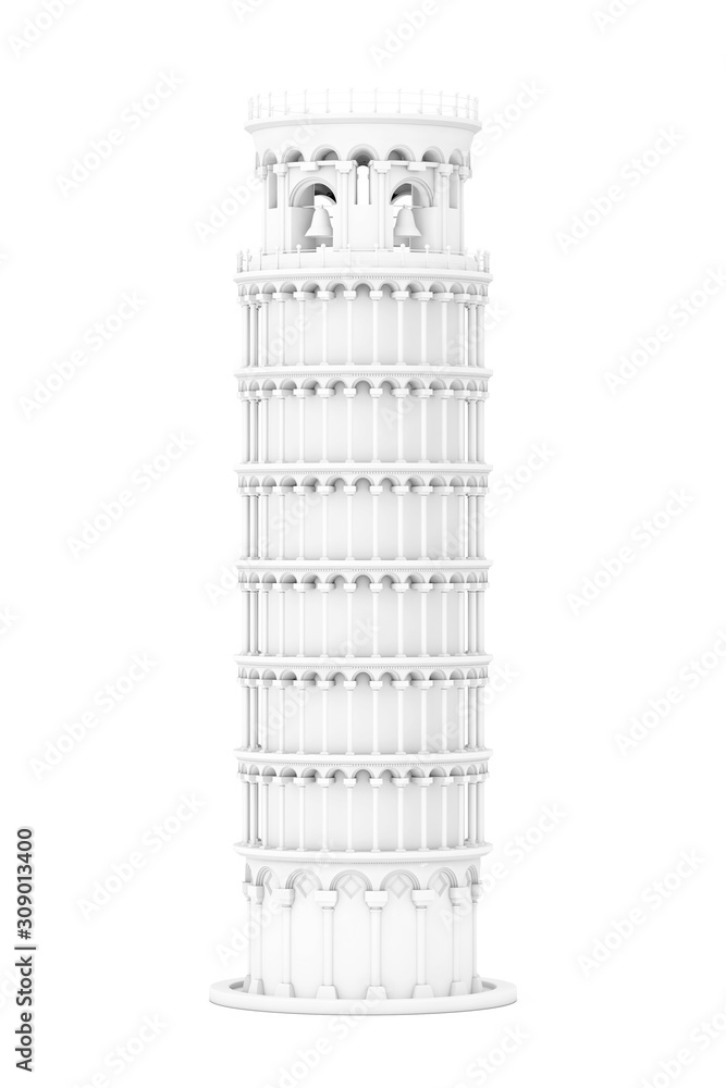 White Leaning Pisa Tower. 3d Rendering