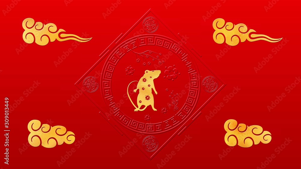 Gold Chinese New Year background with gold and black, rat, 3D rendering. Magical Happy new year animation. Gold Chinese New Year background with gold and black, rat, 3D rendering. Magical Happy new year animation.