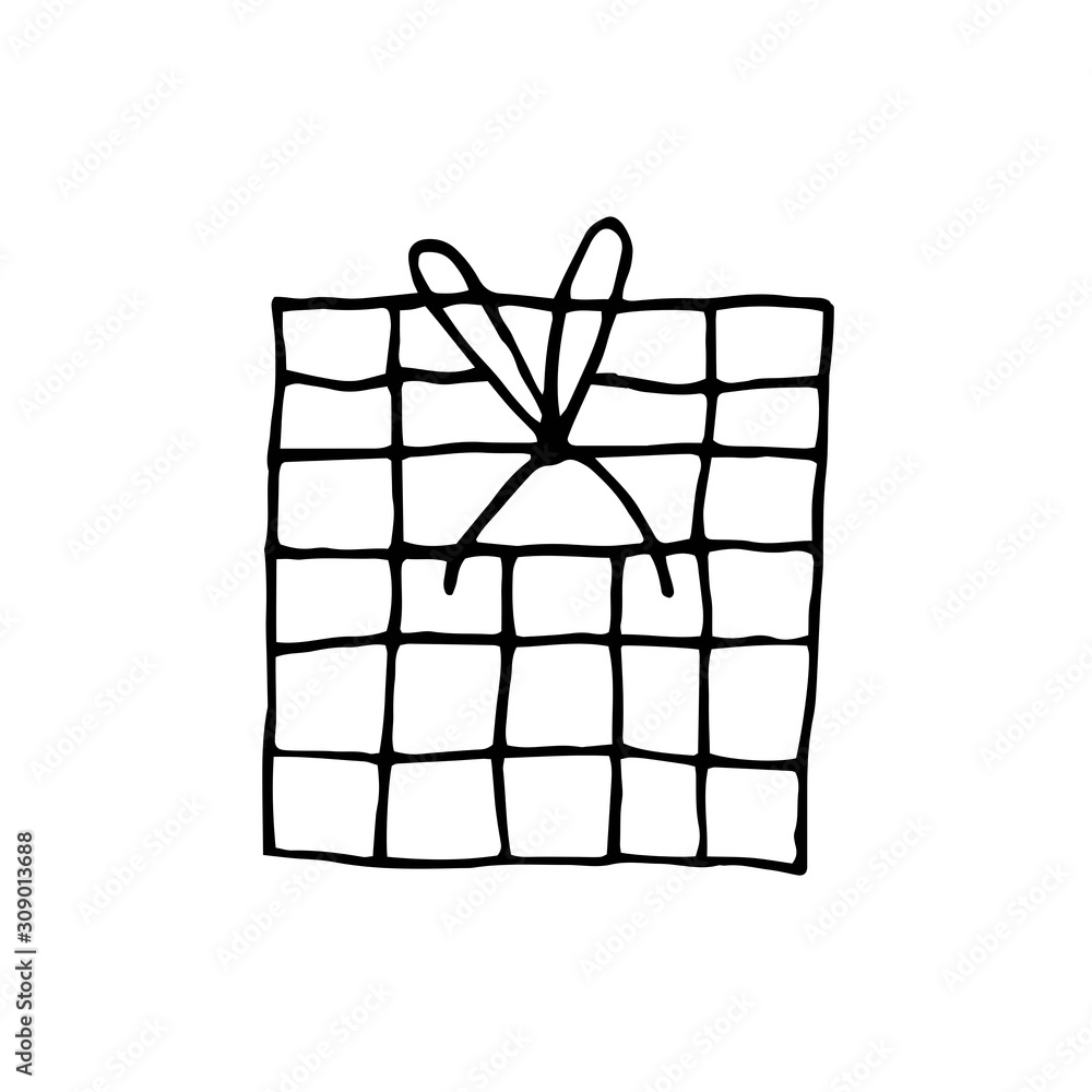 Christmas present vector doodle illustration. Present box. Christmas, New Year gift. Square present box.