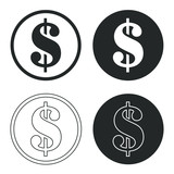 Dollar icon shape button set. Money, save, rich, bank, earning, currency, logo symbol sign. Vector illustration image. Isolated on white background.