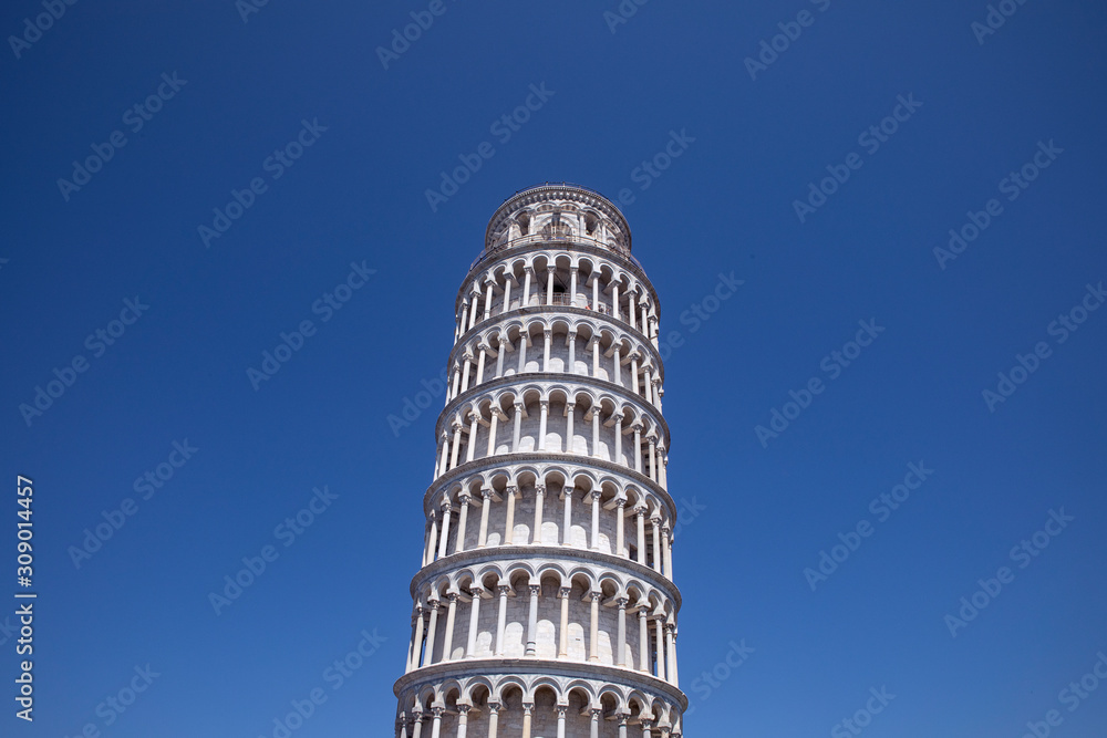 Leaning Tower of Pisa on Blue sky background, summertime, no people. Italy
