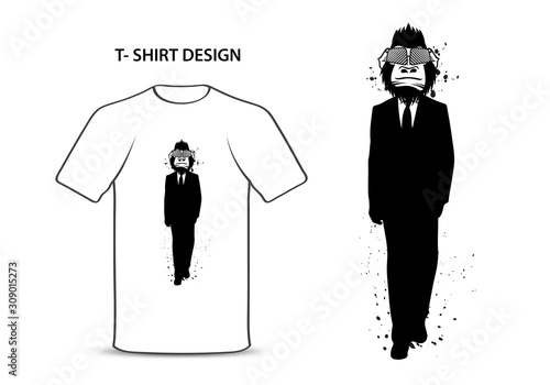 Gorilla in a suit vector illustration, monkey Bodyguard cartoon, Chimpanzees character, animal graphic element, t-shirt design