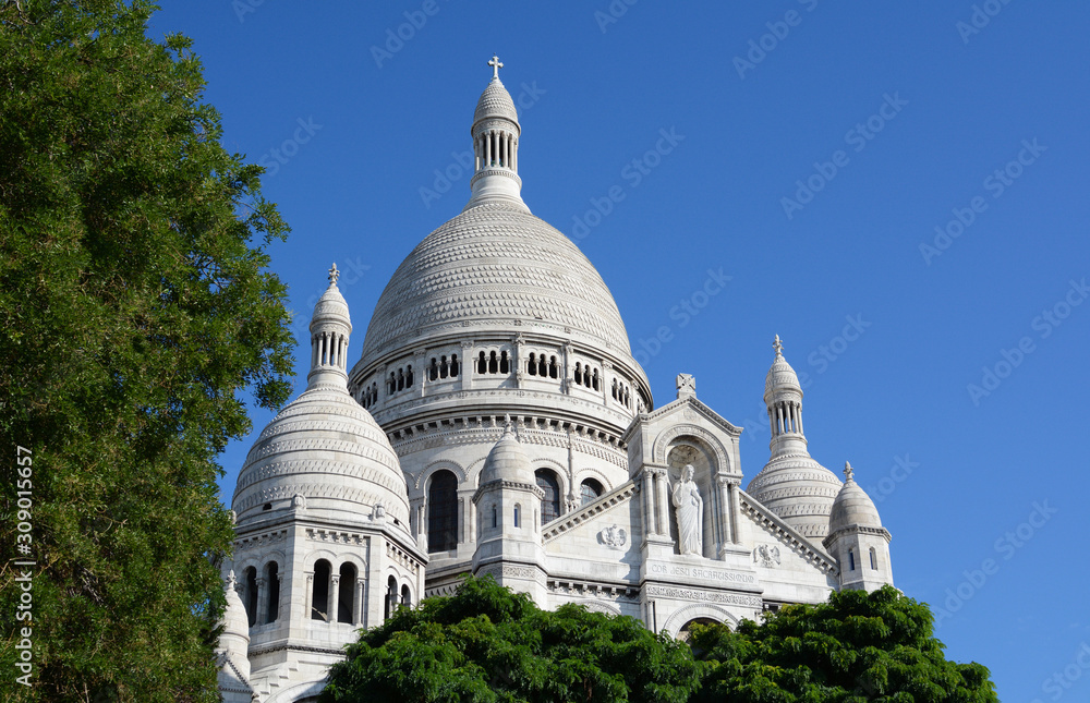 Dome of the Sacre Coeur basilica in Paris rises above trees Dome of the Sacre Coeur basilica in Paris rises above trees