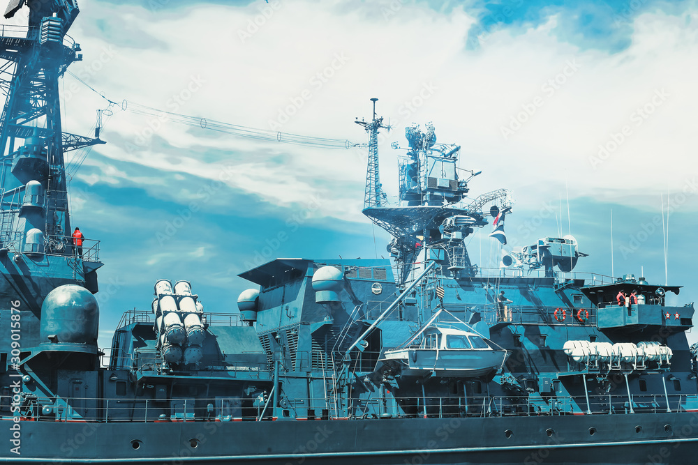 Flagship military ship in gulf. Flagship military ship in gulf.