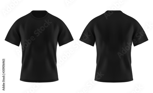 Front and back of blank black t-shirt for man