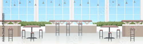 modern cafe interior empty no people restaurant with furniture horizontal vector illustration