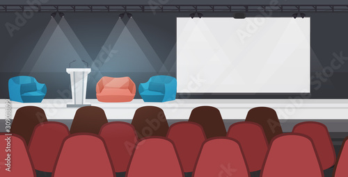 empty nobody conference hall with furniture modern meeting room interior horizontal vector illustration