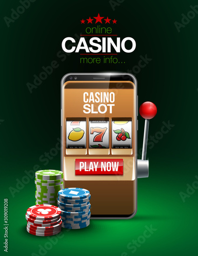 big win illustration Online Jackpot casino Slot machine banner in mobile phone. Chips, playing card, dice. Marketing Luxury Banner Jackpot Online Casino game Slot-machine in Smartphone play now poster