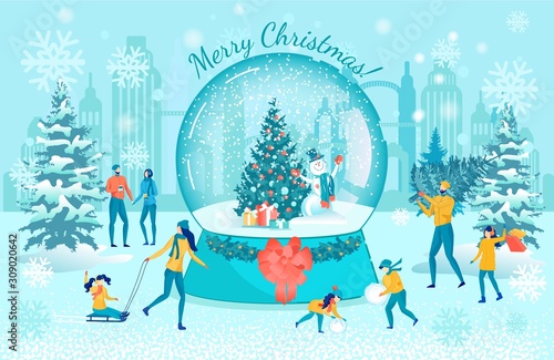 Merry Christmas Glass Bowl and Happy People Poster