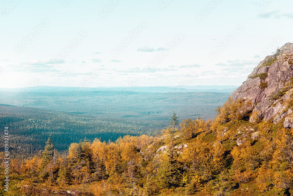 Autumn landscape. View from Mount Kivakka. Republic of Karelia. Russia