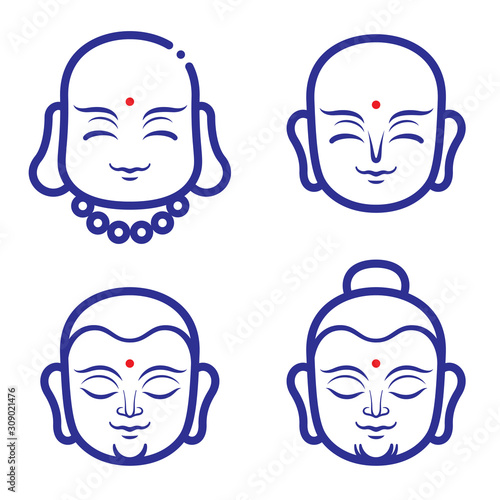 Buddha and monk face vector illustration.