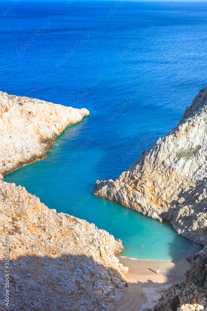 Seitan limania or Agiou Stefanou, the heavenly beach with turquoise water.Chania, Akrotiri, Crete, Greece.