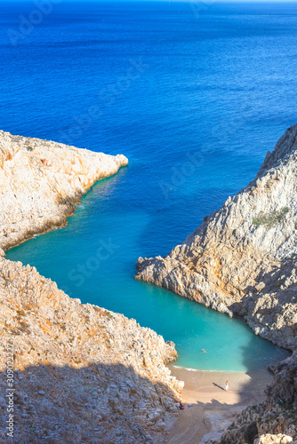 Seitan limania or Agiou Stefanou, the heavenly beach with turquoise water.Chania, Akrotiri, Crete, Greece. photo