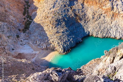 Fototapeta Naklejka Na Ścianę i Meble -  Seitan limania or Agiou Stefanou, the heavenly beach with turquoise water.Chania, Akrotiri, Crete, Greece.