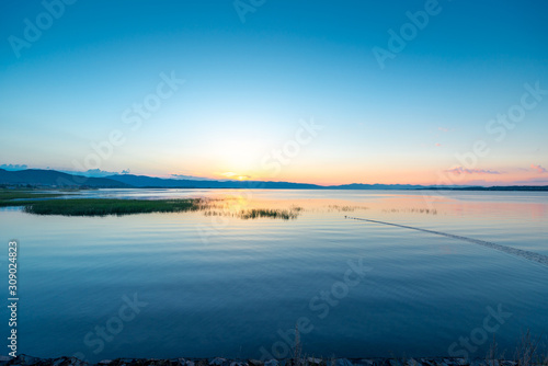Morning landscape, picturesque lake Sevan at dawn, Armenia photo