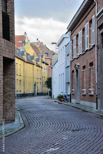 Street view with medieval houses in Old Town of Lier, Belgium