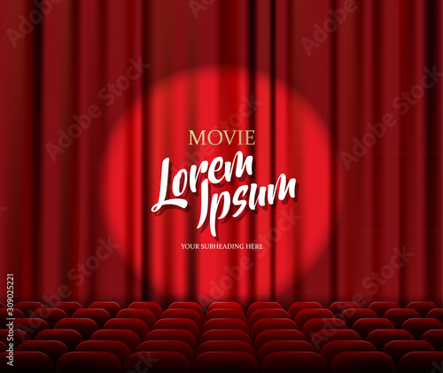 Theater stage vector red heavy curtain template illustration.
