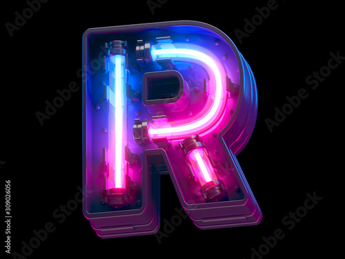  Ultraviolet neon futuristic font.